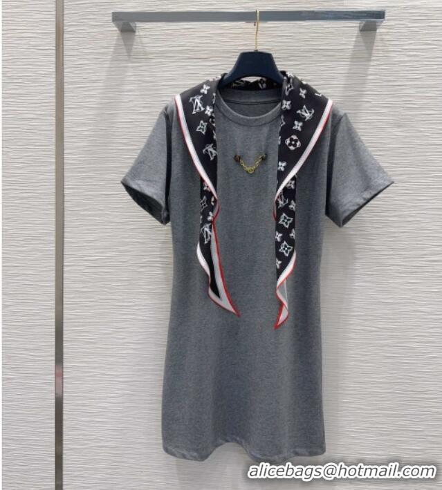Luxury Cheap Louis Vuitton Cotton Dress with Scarf LV42110 Grey 2026