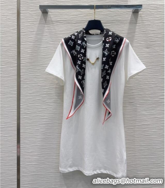 Best Quality Louis Vuitton Cotton Dress with Scarf LV42109 White 2026