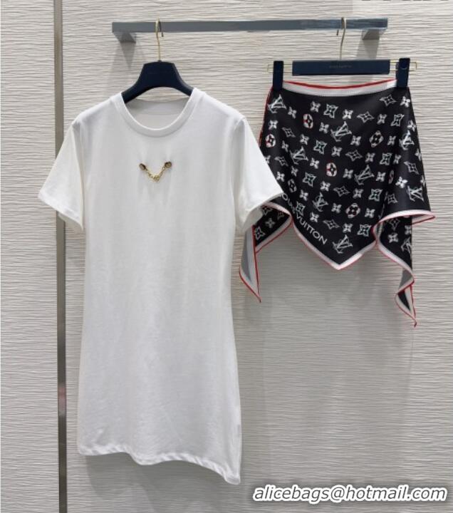 Best Quality Louis Vuitton Cotton Dress with Scarf LV42109 White 2026