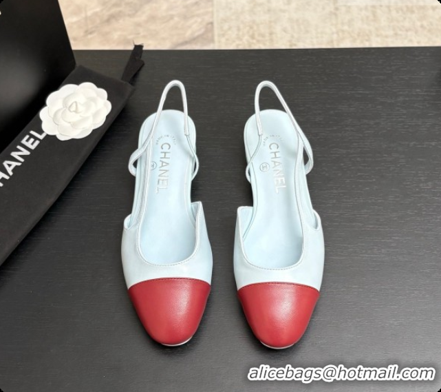 Big Enough Chanel Crocodile Pattern Calfskin & Patent Leather Slingbacks Flat CH072744 Light Blue/Burgundy 2026
