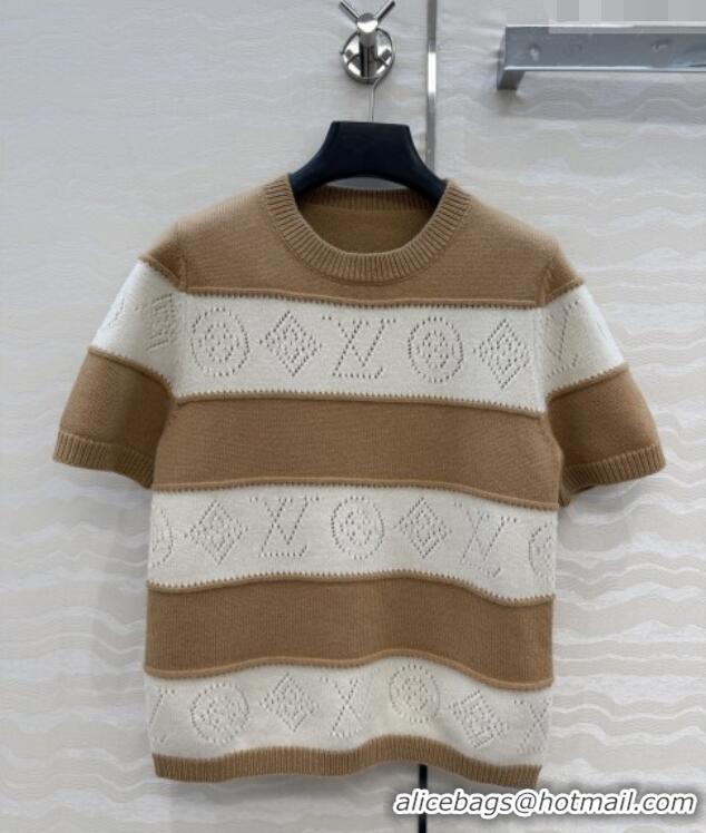 Big Discount Louis Vuitton Monogram Wool & Cashmere Short-sleeved Sweater LV041404 Brown 2026