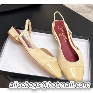Durable Chanel Suede & Patent Leather Slingbacks Flat CH072745 Beige 2026