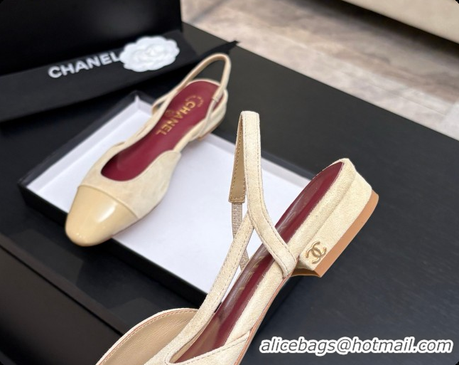 Durable Chanel Suede & Patent Leather Slingbacks Flat CH072745 Beige 2026