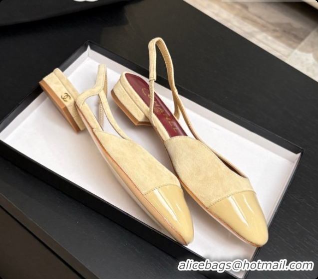 Durable Chanel Suede & Patent Leather Slingbacks Flat CH072745 Beige 2026