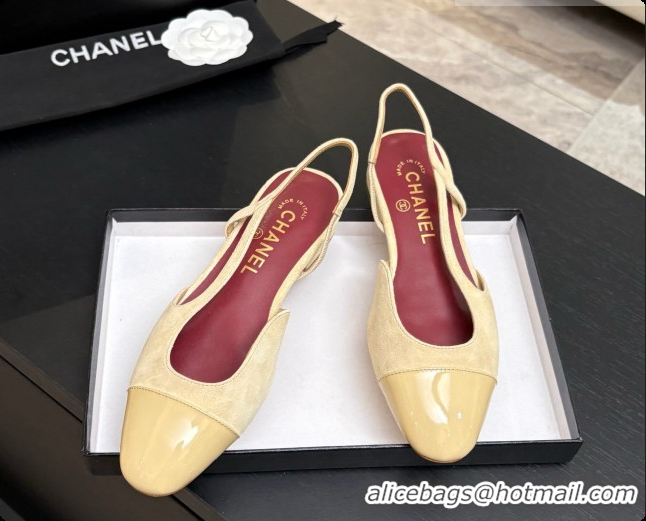 Durable Chanel Suede & Patent Leather Slingbacks Flat CH072745 Beige 2026