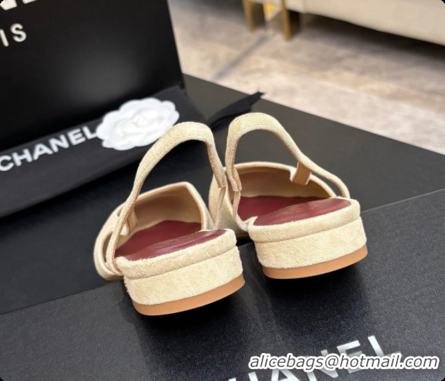 Durable Chanel Suede & Patent Leather Slingbacks Flat CH072745 Beige 2026