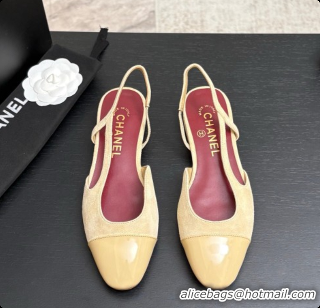 Durable Chanel Suede & Patent Leather Slingbacks Flat CH072745 Beige 2026