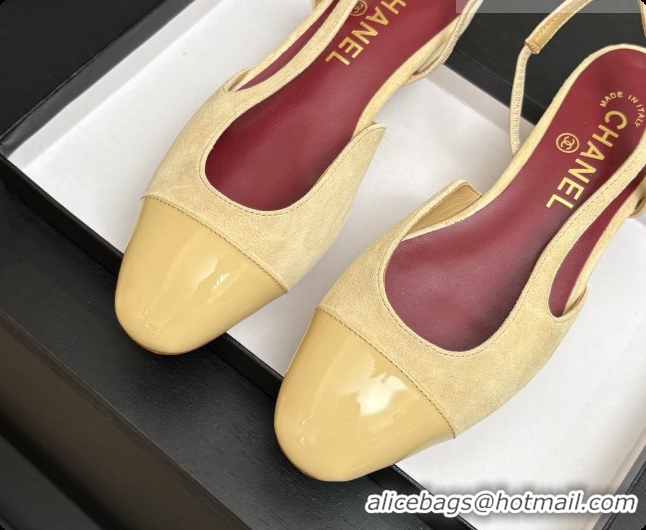Durable Chanel Suede & Patent Leather Slingbacks Flat CH072745 Beige 2026