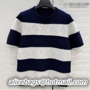 Inexpensive Louis Vuitton Monogram Wool & Cashmere Short-sleeved Sweater LV041405 Deep Blue 2026