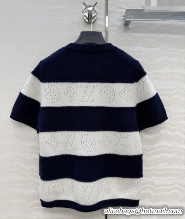 Inexpensive Louis Vuitton Monogram Wool & Cashmere Short-sleeved Sweater LV041405 Deep Blue 2026
