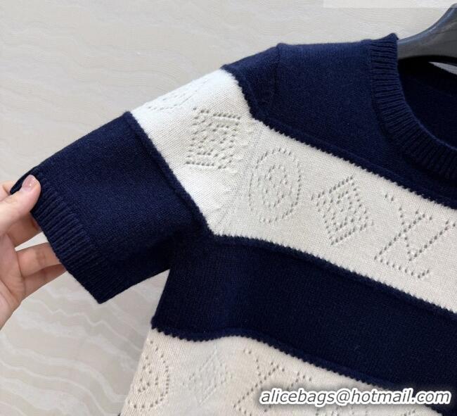 Inexpensive Louis Vuitton Monogram Wool & Cashmere Short-sleeved Sweater LV041405 Deep Blue 2026