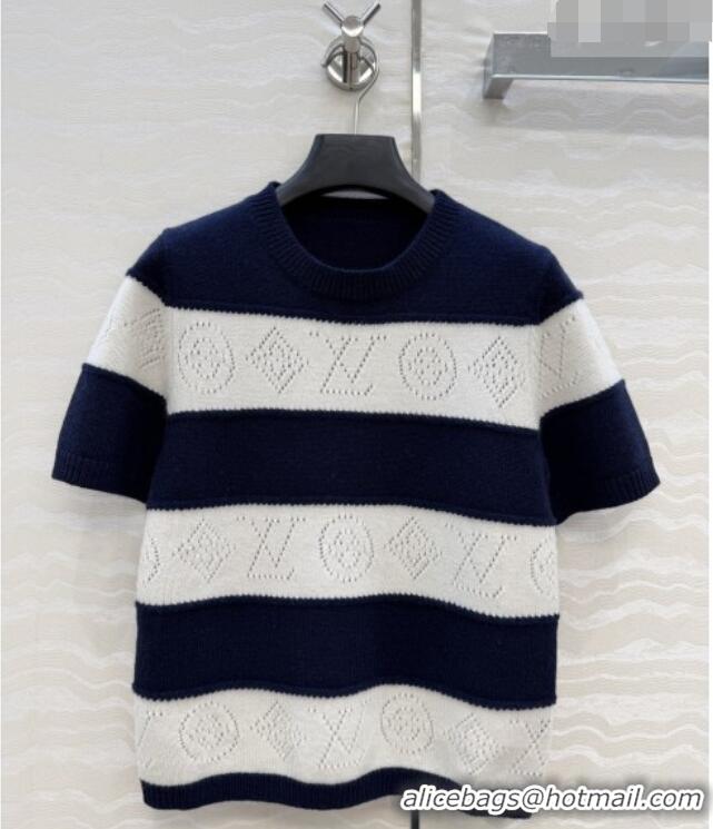 Inexpensive Louis Vuitton Monogram Wool & Cashmere Short-sleeved Sweater LV041405 Deep Blue 2026