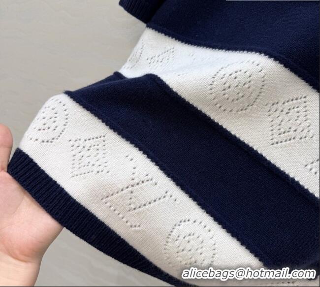 Inexpensive Louis Vuitton Monogram Wool & Cashmere Short-sleeved Sweater LV041405 Deep Blue 2026