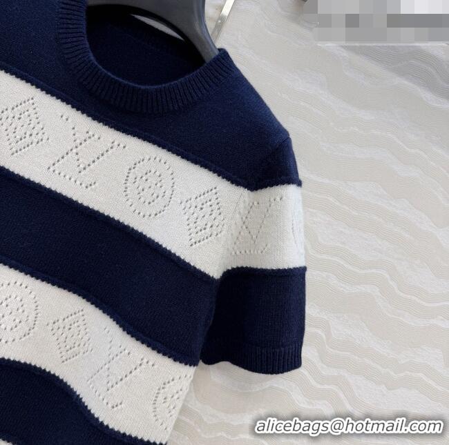 Inexpensive Louis Vuitton Monogram Wool & Cashmere Short-sleeved Sweater LV041405 Deep Blue 2026