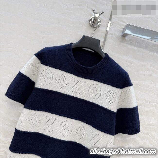 Inexpensive Louis Vuitton Monogram Wool & Cashmere Short-sleeved Sweater LV041405 Deep Blue 2026