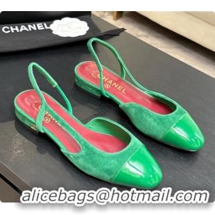 Buy Discount Chanel Suede & Patent Leather Slingbacks Flat CH072746 Green 2026