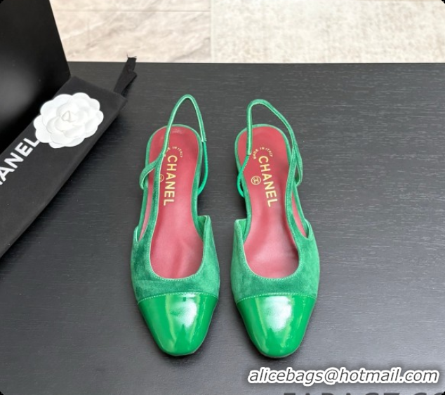 Buy Discount Chanel Suede & Patent Leather Slingbacks Flat CH072746 Green 2026