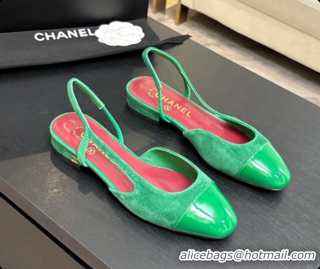 Buy Discount Chanel Suede & Patent Leather Slingbacks Flat CH072746 Green 2026