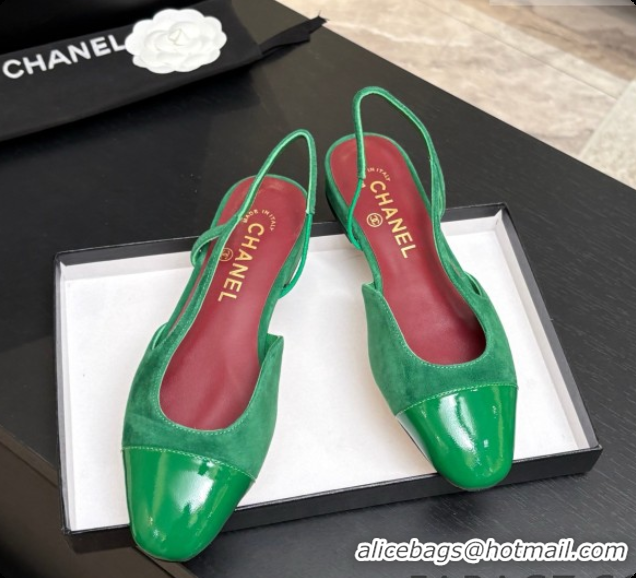 Buy Discount Chanel Suede & Patent Leather Slingbacks Flat CH072746 Green 2026