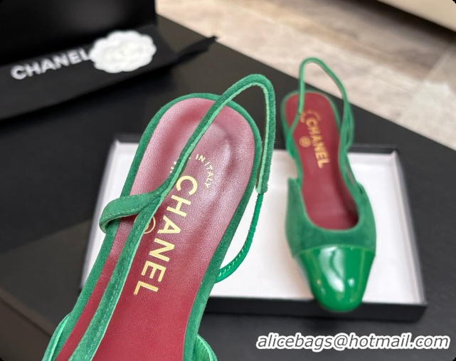 Buy Discount Chanel Suede & Patent Leather Slingbacks Flat CH072746 Green 2026