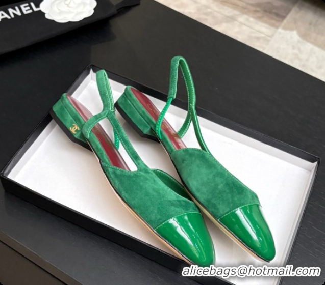 Buy Discount Chanel Suede & Patent Leather Slingbacks Flat CH072746 Green 2026