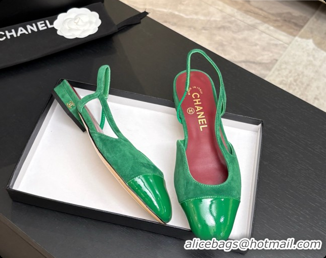 Buy Discount Chanel Suede & Patent Leather Slingbacks Flat CH072746 Green 2026