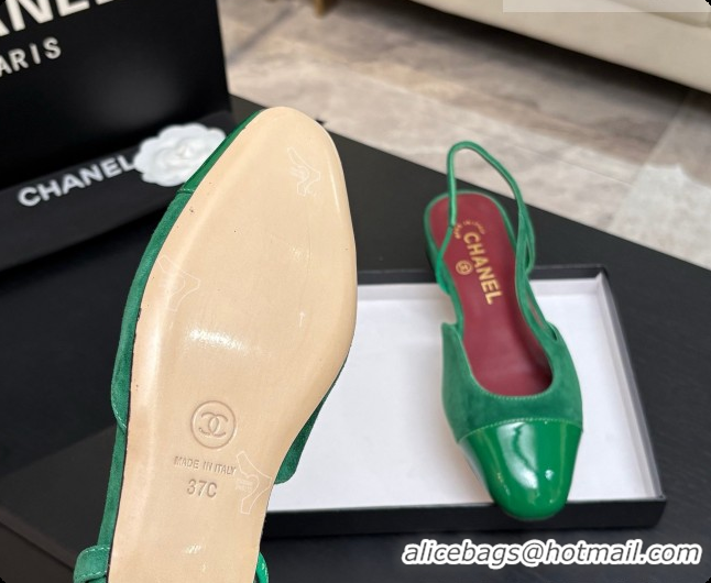 Buy Discount Chanel Suede & Patent Leather Slingbacks Flat CH072746 Green 2026