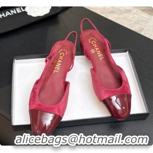 Good Quality Chanel Suede & Patent Leather Slingbacks Flat CH072746 Burgundy 2026