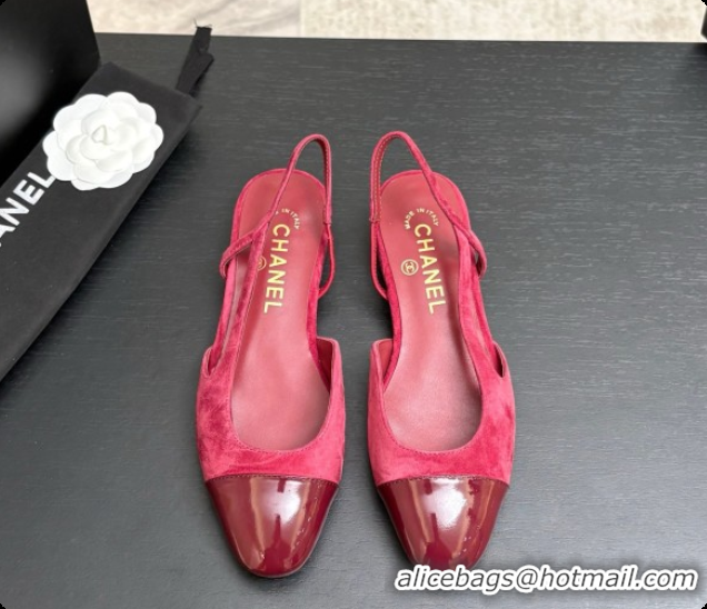 Good Quality Chanel Suede & Patent Leather Slingbacks Flat CH072746 Burgundy 2026