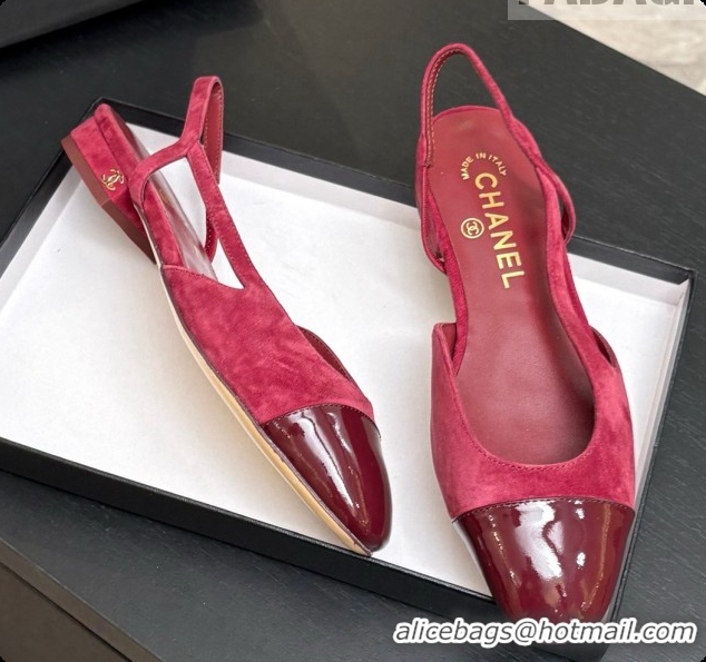 Good Quality Chanel Suede & Patent Leather Slingbacks Flat CH072746 Burgundy 2026