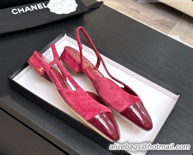 Good Quality Chanel Suede & Patent Leather Slingbacks Flat CH072746 Burgundy 2026