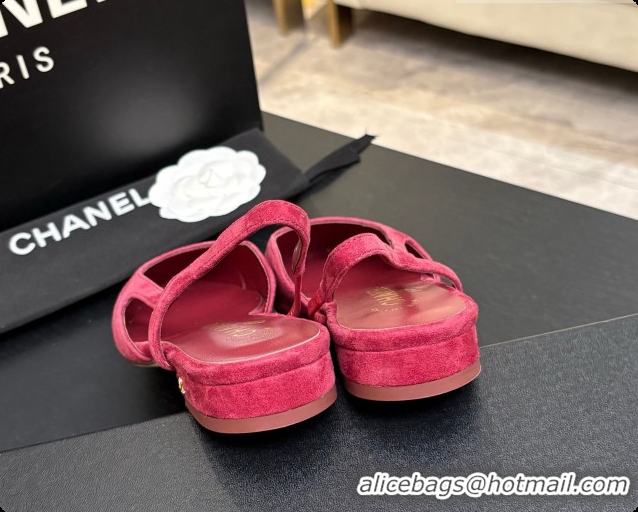Good Quality Chanel Suede & Patent Leather Slingbacks Flat CH072746 Burgundy 2026