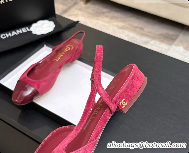 Good Quality Chanel Suede & Patent Leather Slingbacks Flat CH072746 Burgundy 2026
