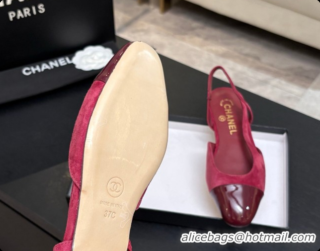 Good Quality Chanel Suede & Patent Leather Slingbacks Flat CH072746 Burgundy 2026