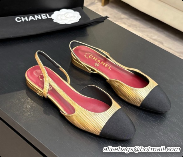Pretty Style Chanel Gold Leather Slingbacks Flat CH072750 2026