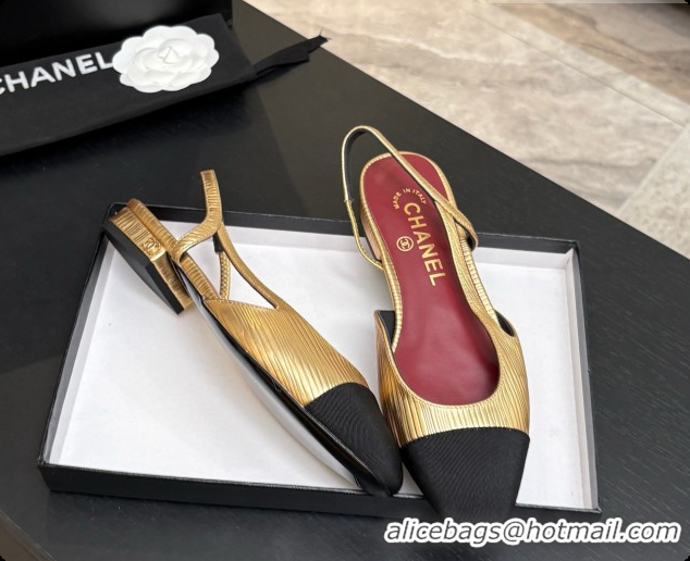 Pretty Style Chanel Gold Leather Slingbacks Flat CH072750 2026
