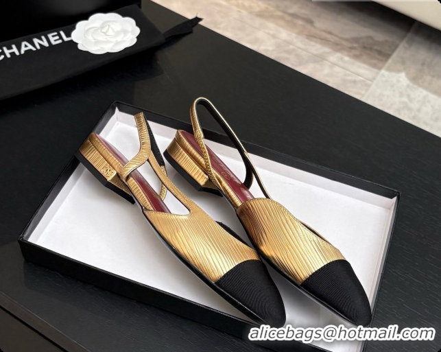 Pretty Style Chanel Gold Leather Slingbacks Flat CH072750 2026