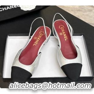 Top Design Chanel Silver Leather Slingbacks Flat CH072751 2026