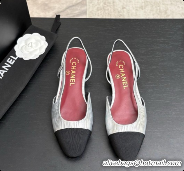 Top Design Chanel Silver Leather Slingbacks Flat CH072751 2026