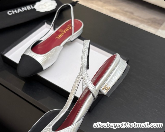 Top Design Chanel Silver Leather Slingbacks Flat CH072751 2026