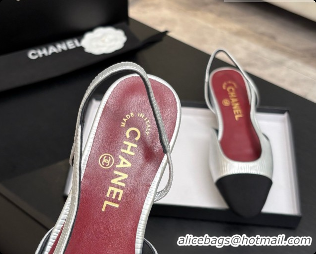 Top Design Chanel Silver Leather Slingbacks Flat CH072751 2026