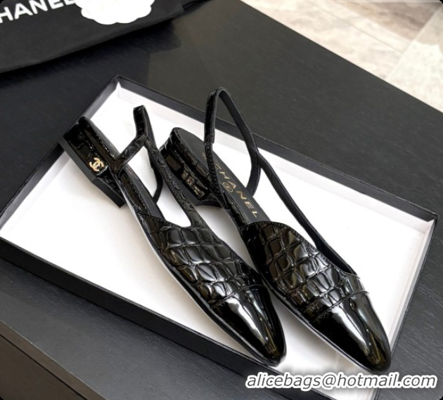 Hot Style Chanel Crocodile Pattern Calfskin & Patent Leather Slingbacks Flat CH072752 Black 2026