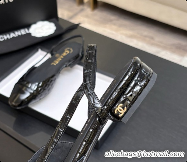 Hot Style Chanel Crocodile Pattern Calfskin & Patent Leather Slingbacks Flat CH072752 Black 2026