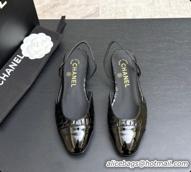 Hot Style Chanel Crocodile Pattern Calfskin & Patent Leather Slingbacks Flat CH072752 Black 2026