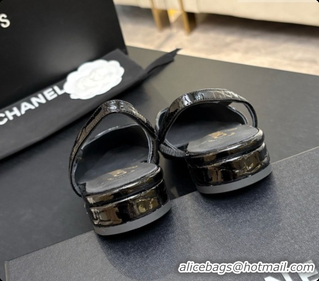 Hot Style Chanel Crocodile Pattern Calfskin & Patent Leather Slingbacks Flat CH072752 Black 2026