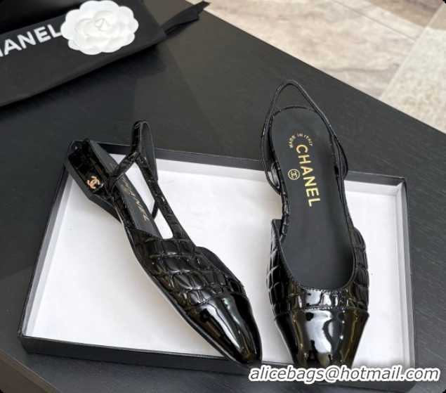 Hot Style Chanel Crocodile Pattern Calfskin & Patent Leather Slingbacks Flat CH072752 Black 2026