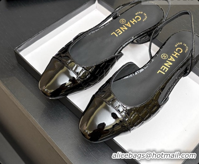 Hot Style Chanel Crocodile Pattern Calfskin & Patent Leather Slingbacks Flat CH072752 Black 2026