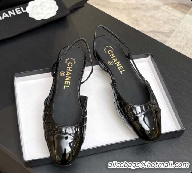Hot Style Chanel Crocodile Pattern Calfskin & Patent Leather Slingbacks Flat CH072752 Black 2026