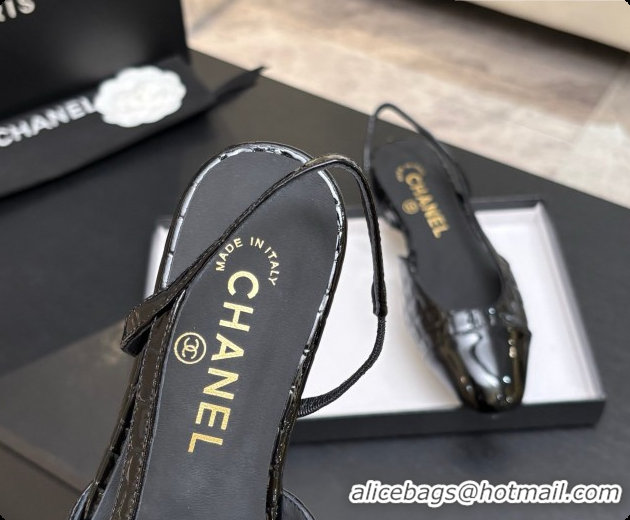 Hot Style Chanel Crocodile Pattern Calfskin & Patent Leather Slingbacks Flat CH072752 Black 2026