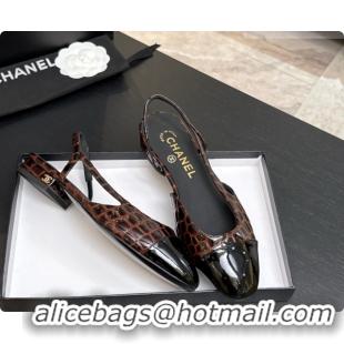 Unique Style Chanel Crocodile Pattern Calfskin & Patent Leather Slingbacks Flat CH072754 Dark Brown 2026